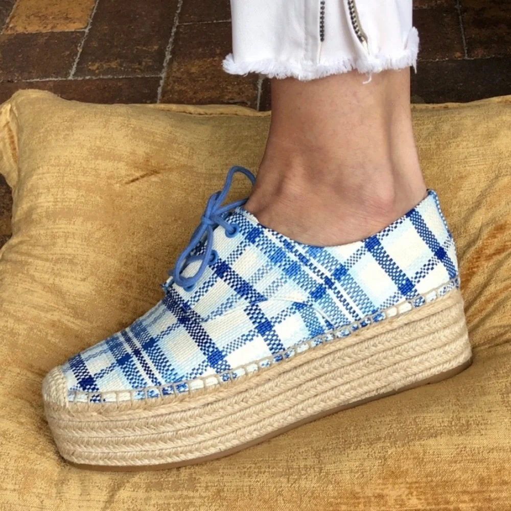 TORY BURCH Florence plaid platform espadrilles shoes size 9,5